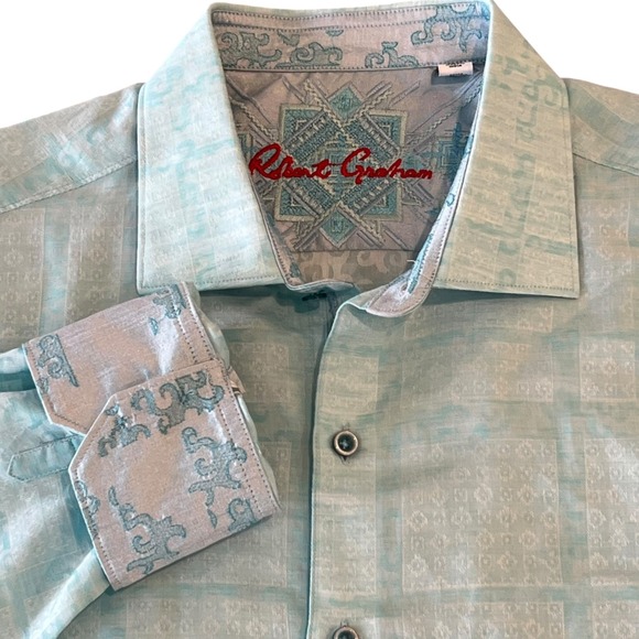 Robert Graham Other - Robert Graham Shirt Mens XL Blue Linen Blend Classic Fit Flip‎ Cuff